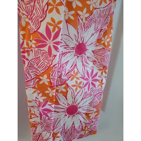 Lilly Pulitzer Orange Daisy print capri pants Preppy size 12 White Label vintage - Picture 8 of 8